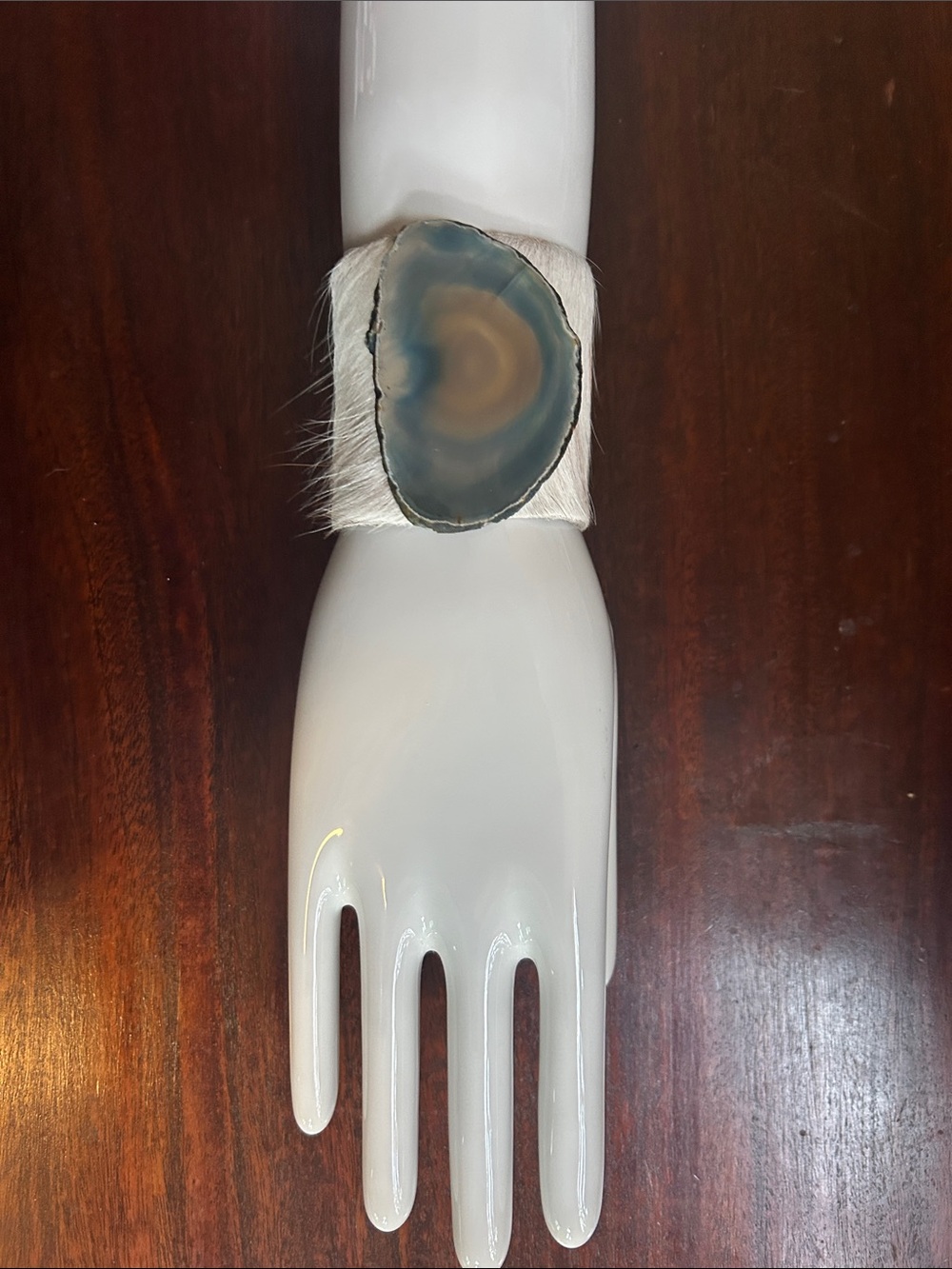 Hair-on Cowhide Agate Cuff Bracelet in Cream and Tan